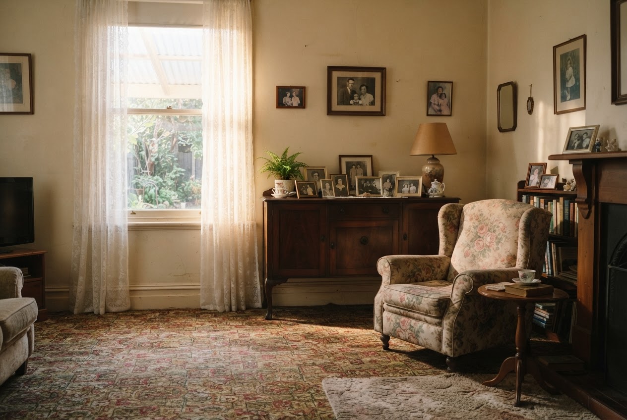 The lived-in living room of an established Australian family home